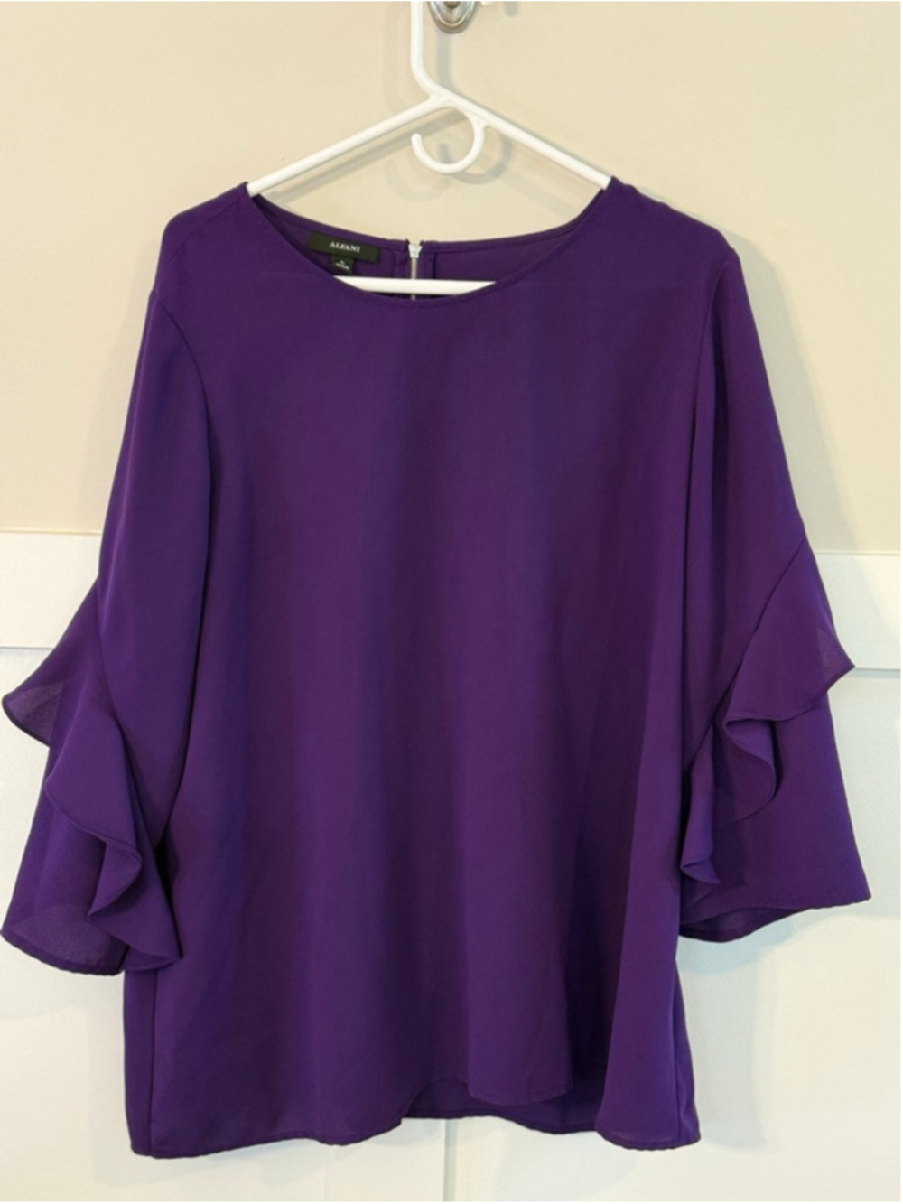 Alfani XL Purple Ruffle Sleeve Blouse Career Office Top